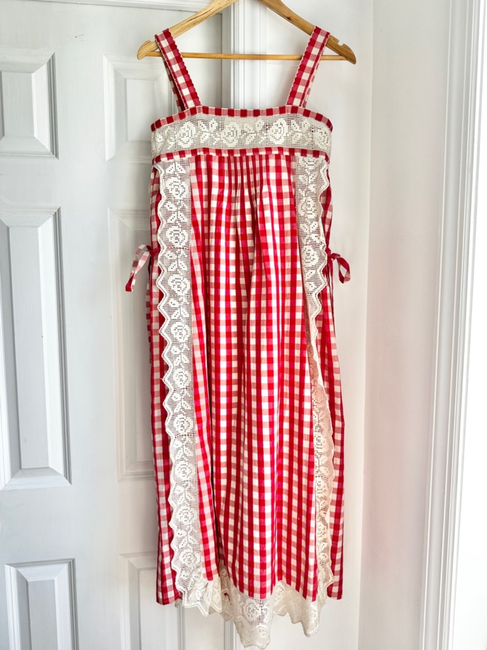 NWT Loeffler Randall Poppy Gingham Lace-Trim Midi Dress - Picture 5 of 7